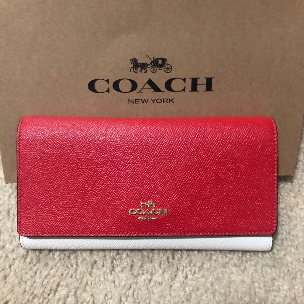 Coach trifold Bright Red/Multi tone IMNOF wallet
